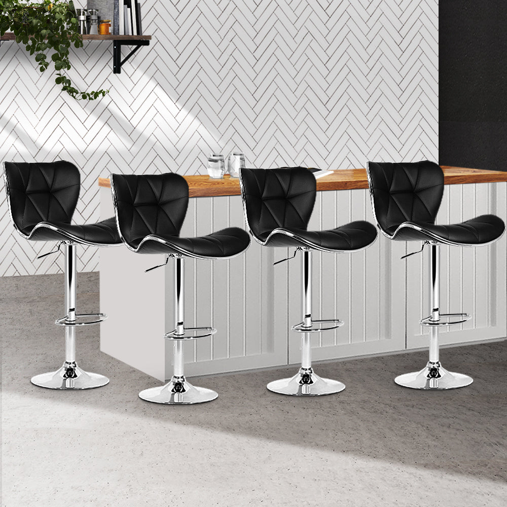 Set of 4 PU Leather Patterned Bar Stools - Black and Chrome Homecoze