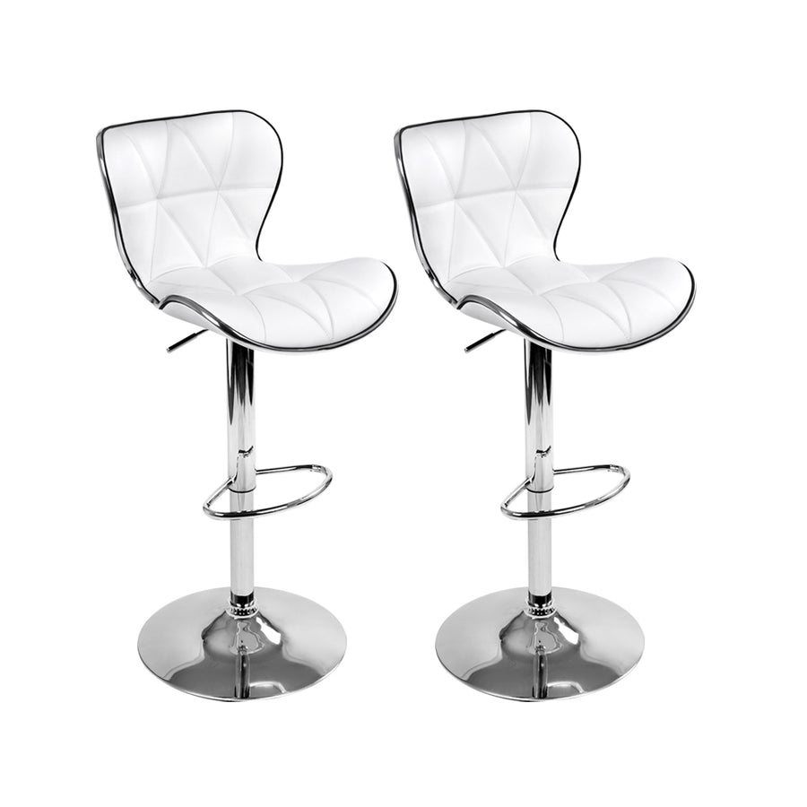 Set of 2 PU Leather Patterned Bar Stools - White and Chrome Homecoze