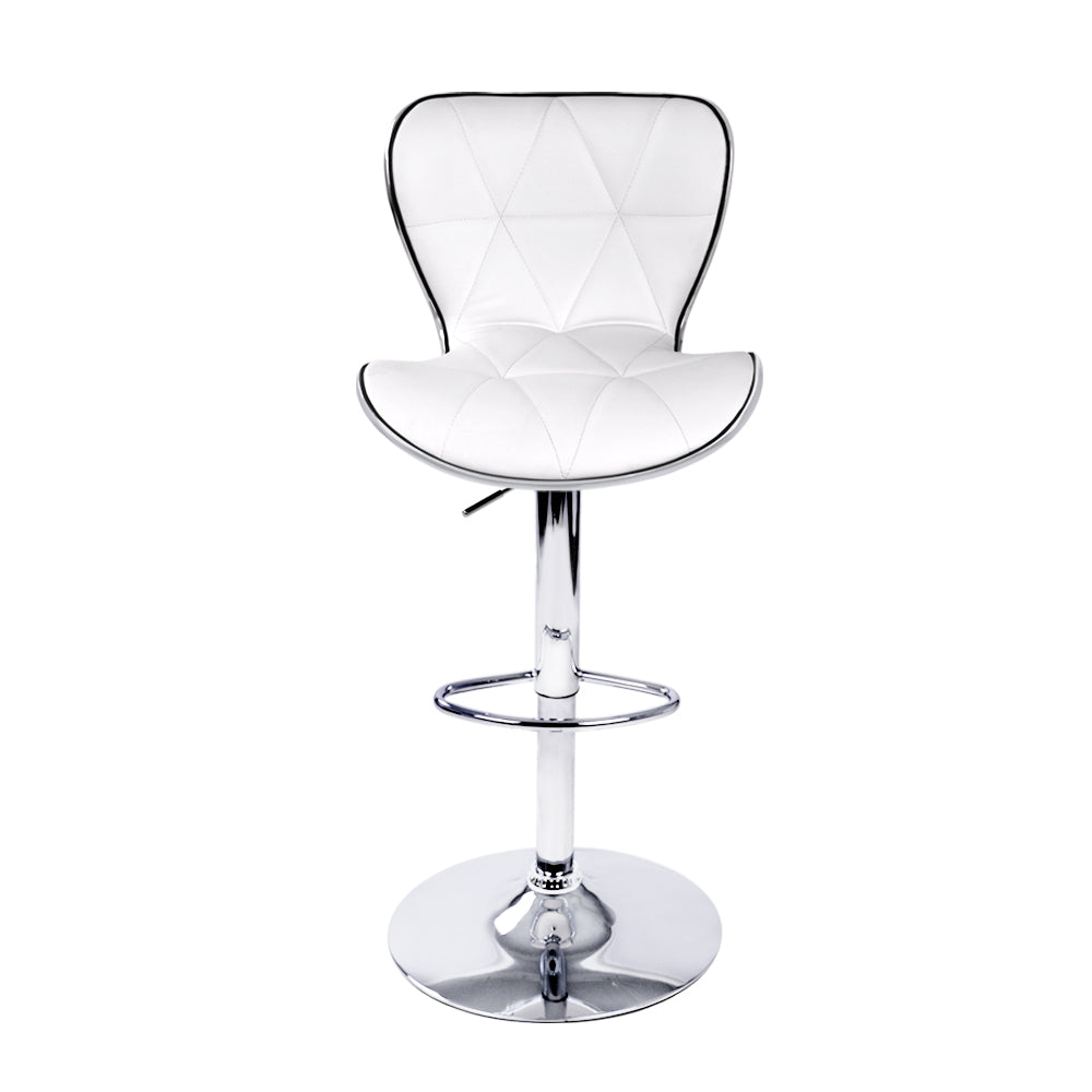 Set of 2 PU Leather Patterned Bar Stools - White and Chrome Homecoze