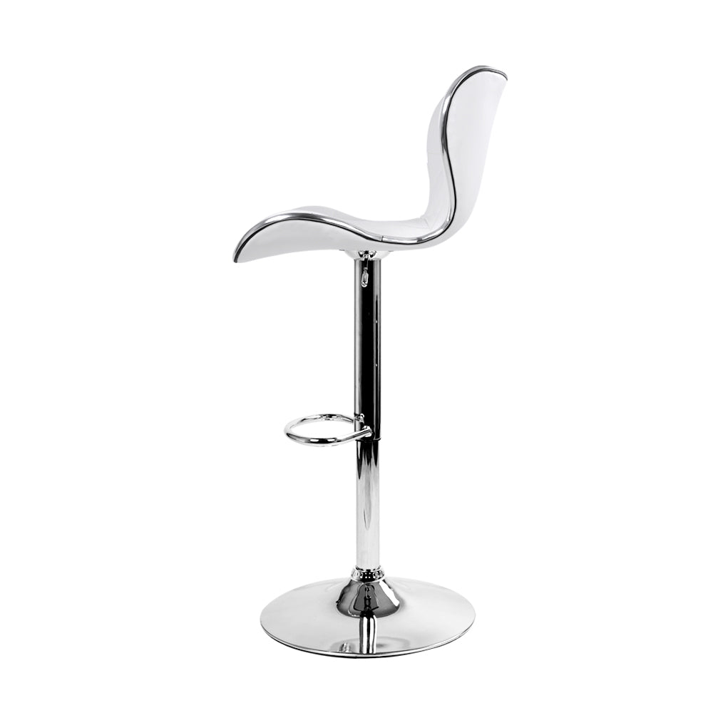 Set of 2 PU Leather Patterned Bar Stools - White and Chrome Homecoze