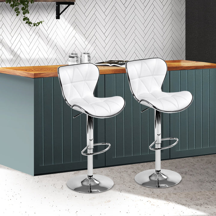 Set of 2 PU Leather Patterned Bar Stools - White and Chrome Homecoze