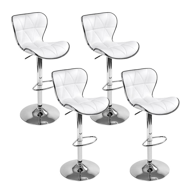 Set of 4 PU Leather Patterned Bar Stools - White and Chrome Homecoze