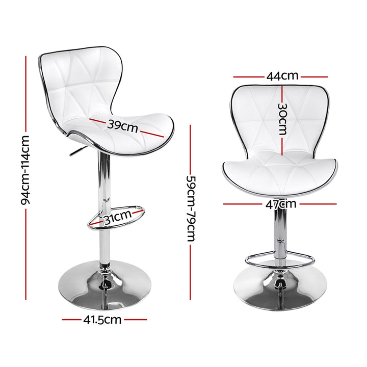 Set of 4 PU Leather Patterned Bar Stools - White and Chrome Homecoze