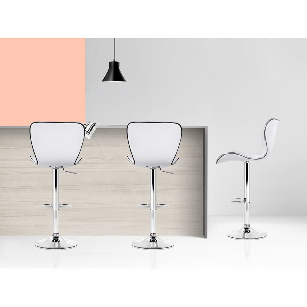 Set of 4 PU Leather Patterned Bar Stools - White and Chrome Homecoze