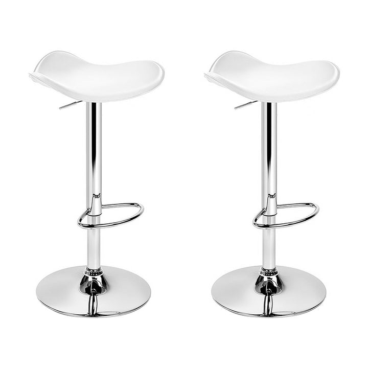 Set of 2 Modern PU Leather Bar Stools - White and Chrome Homecoze