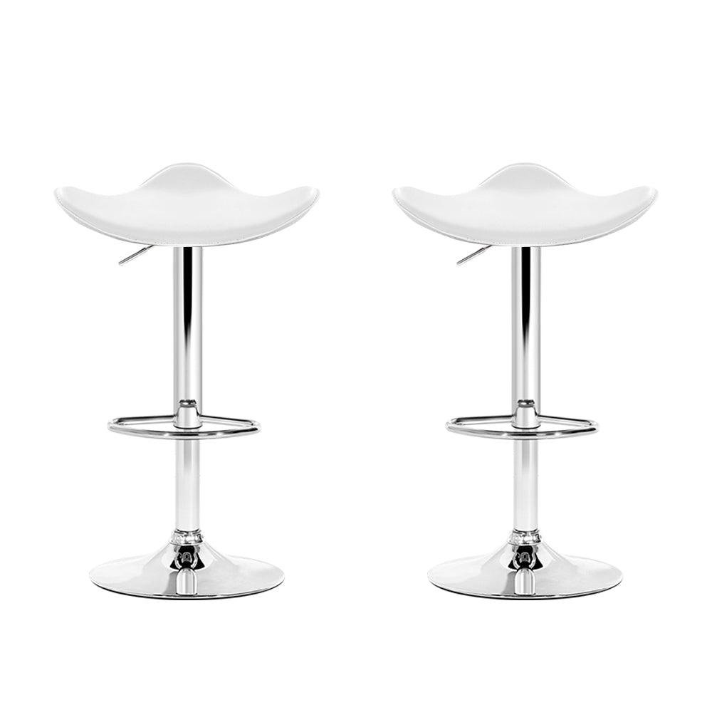 Set of 2 Modern PU Leather Bar Stools - White and Chrome Homecoze