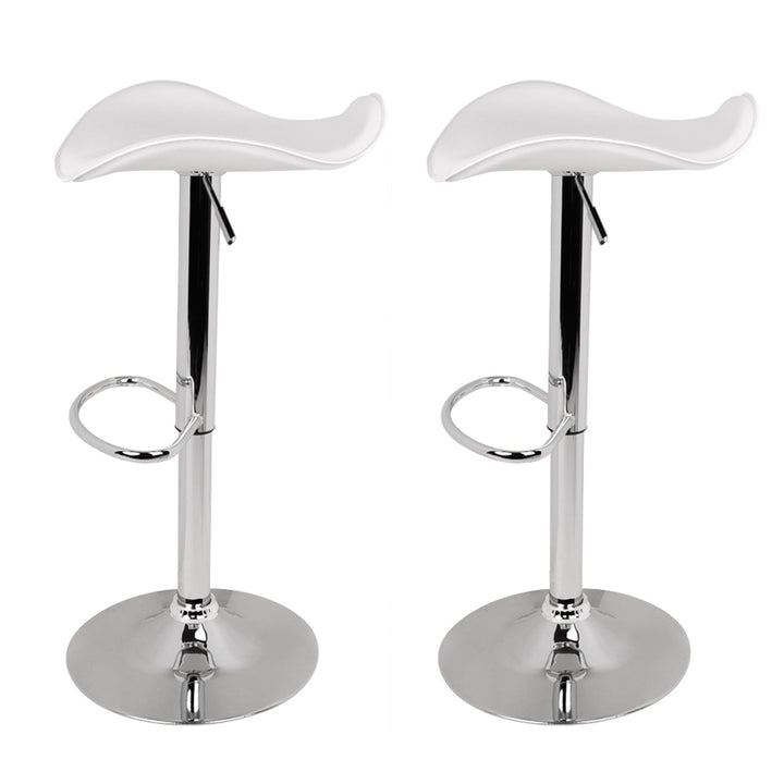 Set of 2 Modern PU Leather Bar Stools - White and Chrome Homecoze