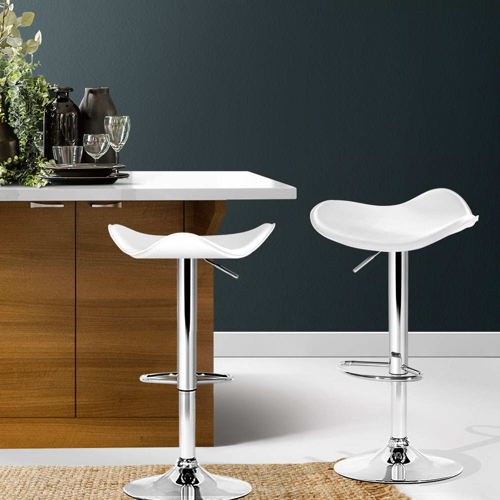 Set of 2 Modern PU Leather Bar Stools - White and Chrome Homecoze