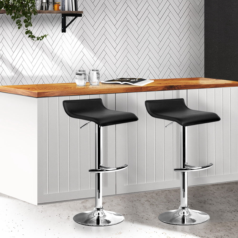 Set of 2 PU Leather Wave Bar Stools - Black Homecoze