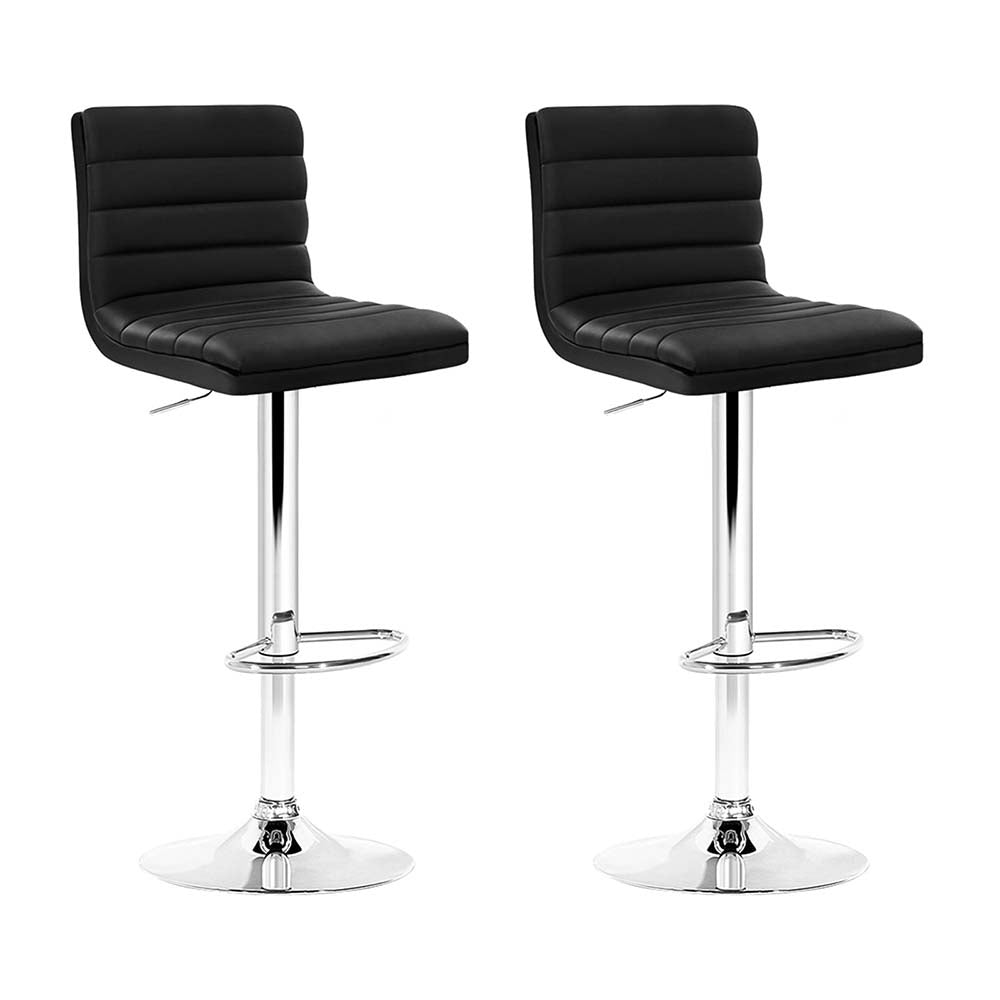 Set of 2 PU Leather Bar Stools Padded Line Style - Black Homecoze