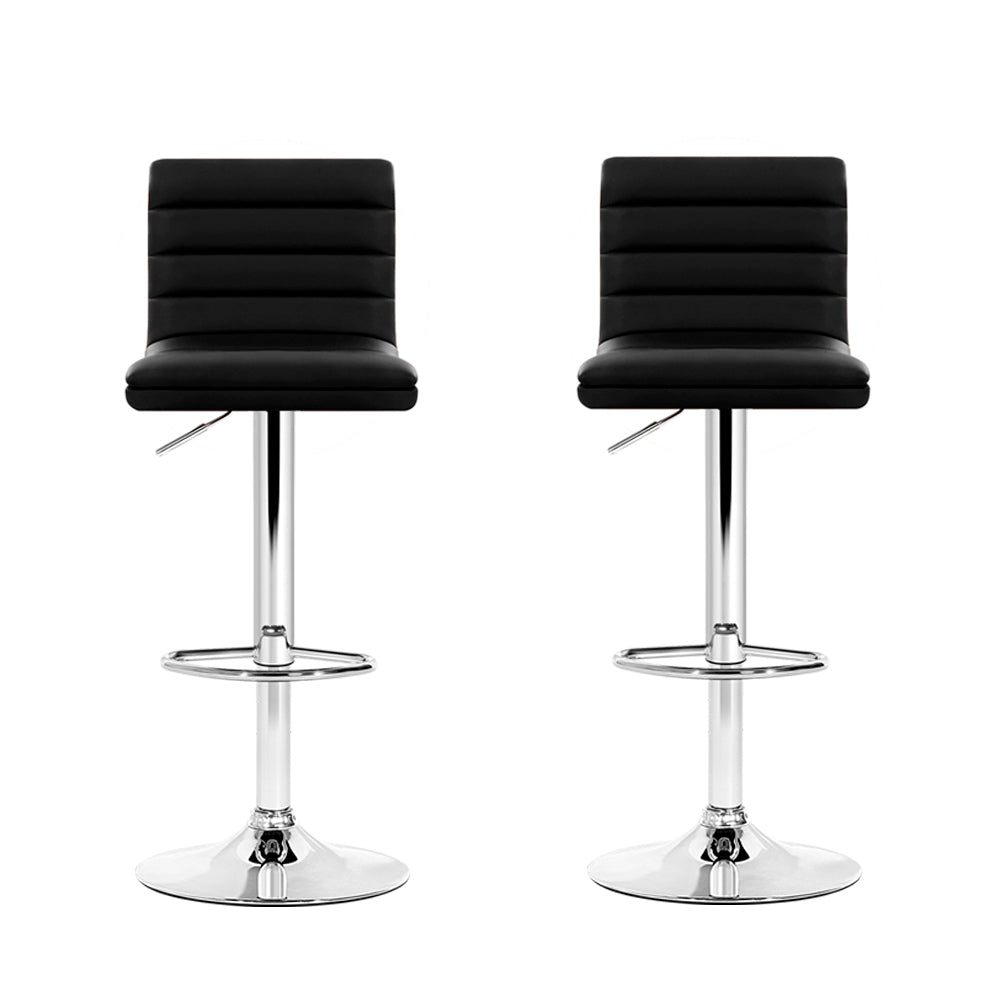 Set of 2 PU Leather Bar Stools Padded Line Style - Black Homecoze