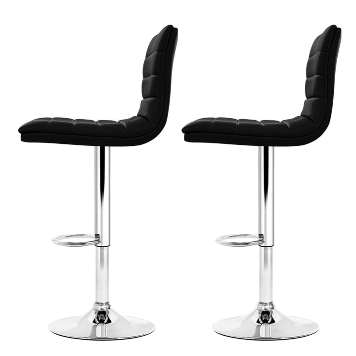 Set of 2 PU Leather Bar Stools Padded Line Style - Black Homecoze