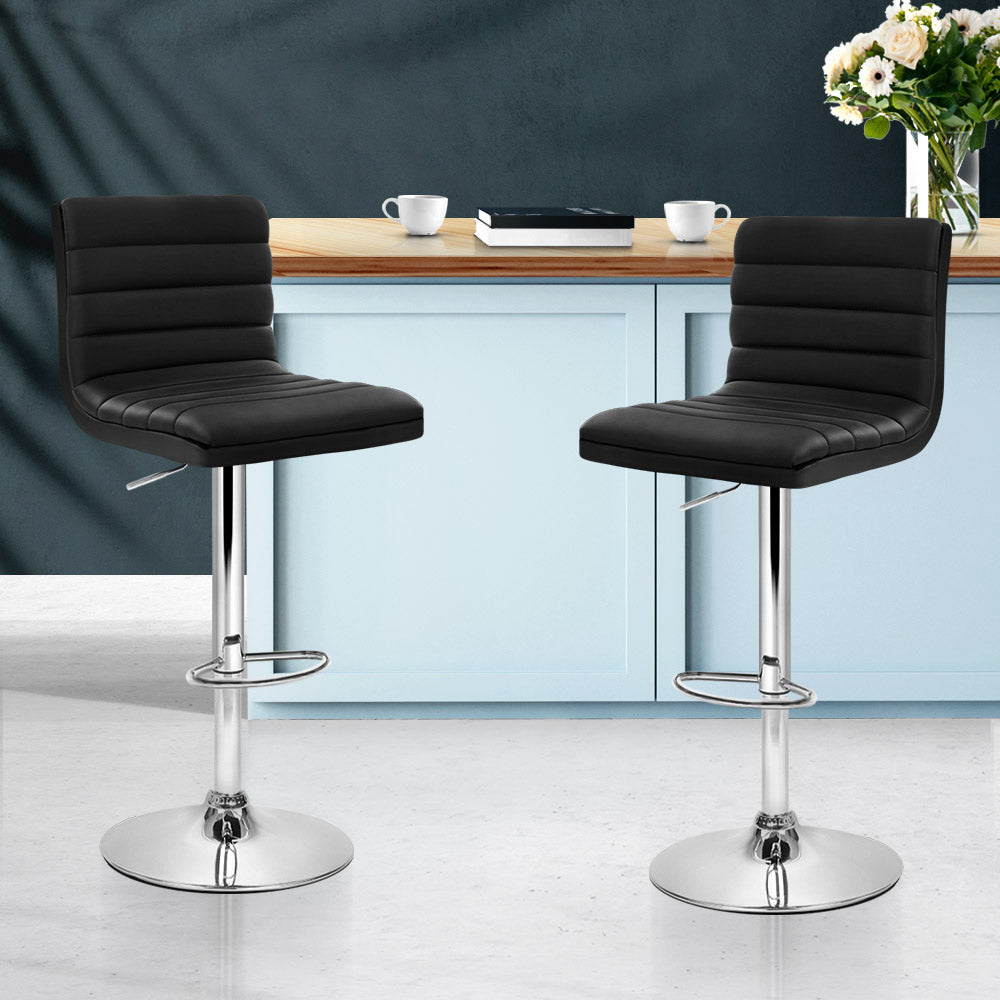 Set of 2 PU Leather Bar Stools Padded Line Style - Black Homecoze