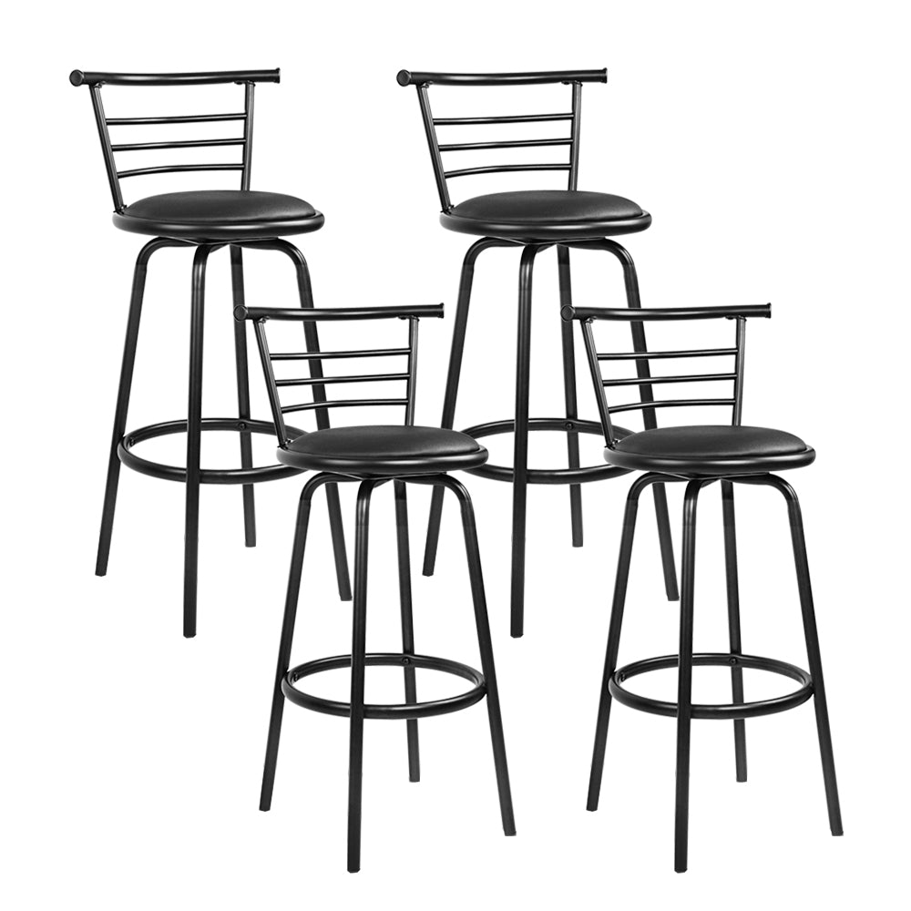 Set of 4 Metal & PU Leather Swivel Bar Stools - Black Homecoze