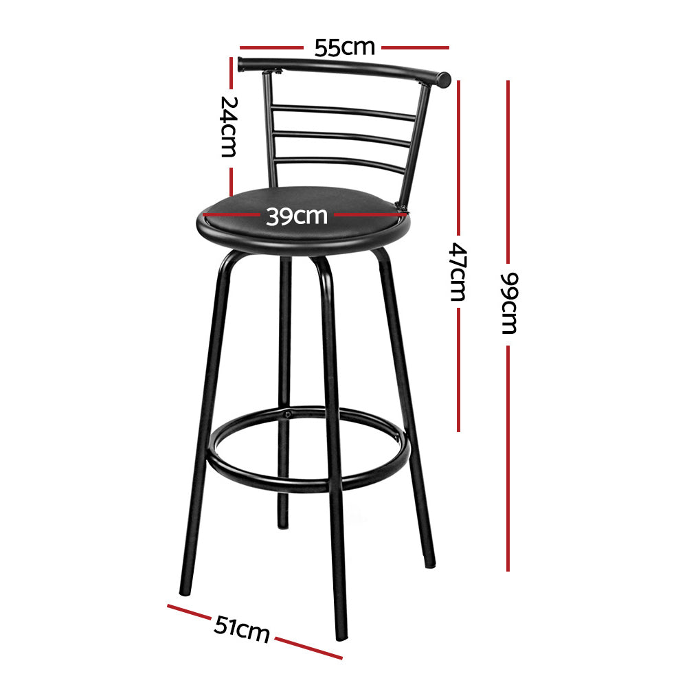 Set of 4 Metal & PU Leather Swivel Bar Stools - Black Homecoze