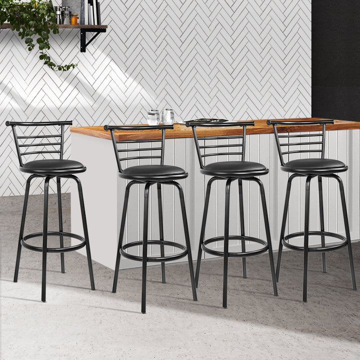 Set of 4 Metal & PU Leather Swivel Bar Stools - Black Homecoze