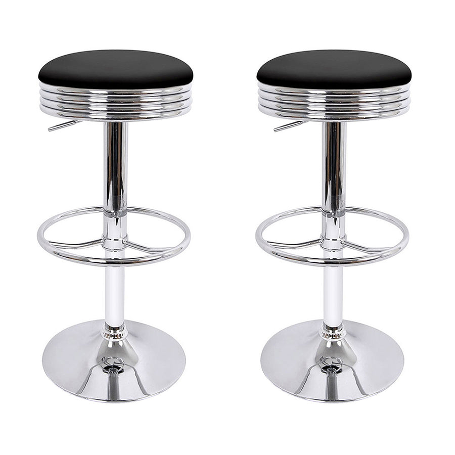 Set of 2 Backless PU Leather Bar Stools - Black and Chrome Homecoze