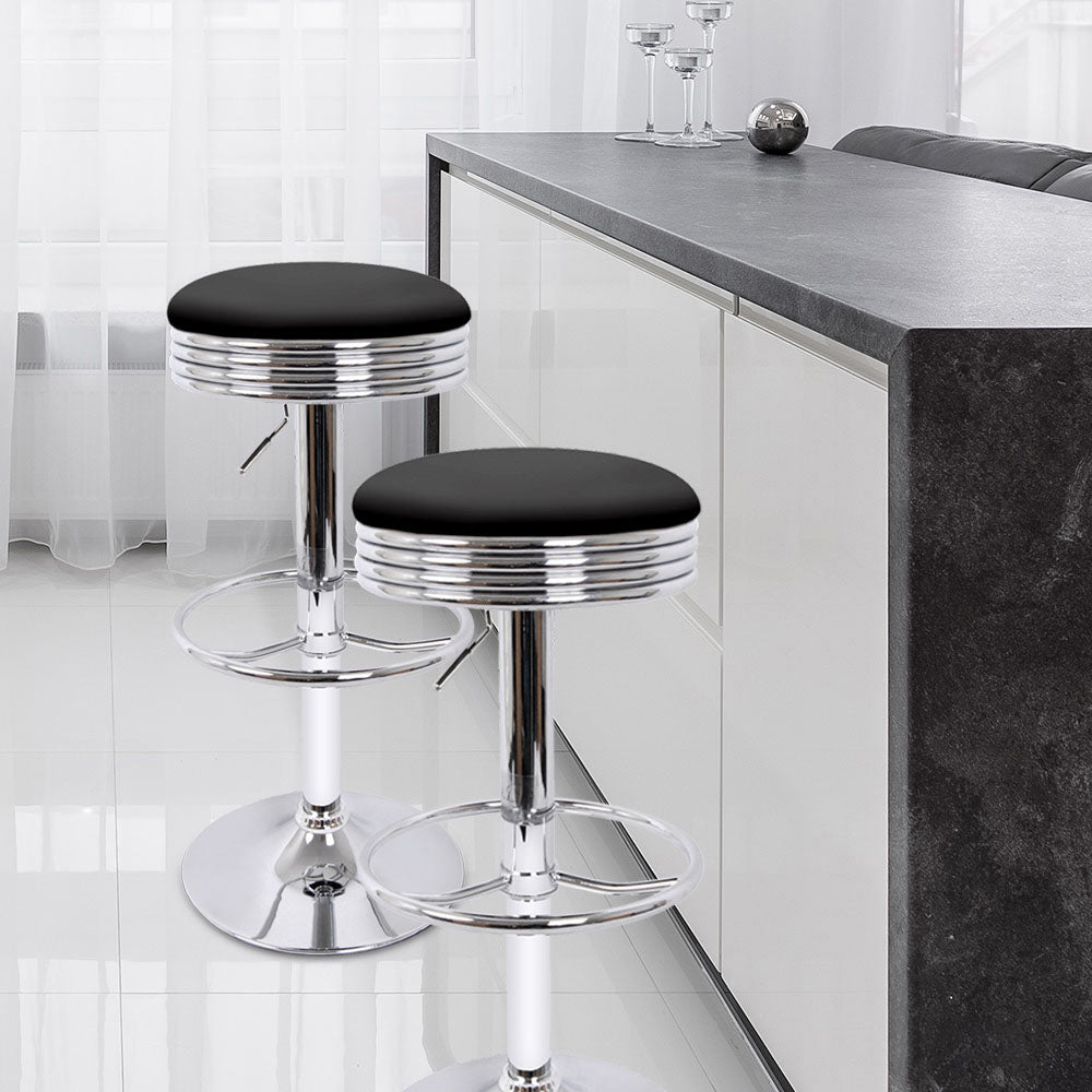 Set of 2 Backless PU Leather Bar Stools - Black and Chrome Homecoze