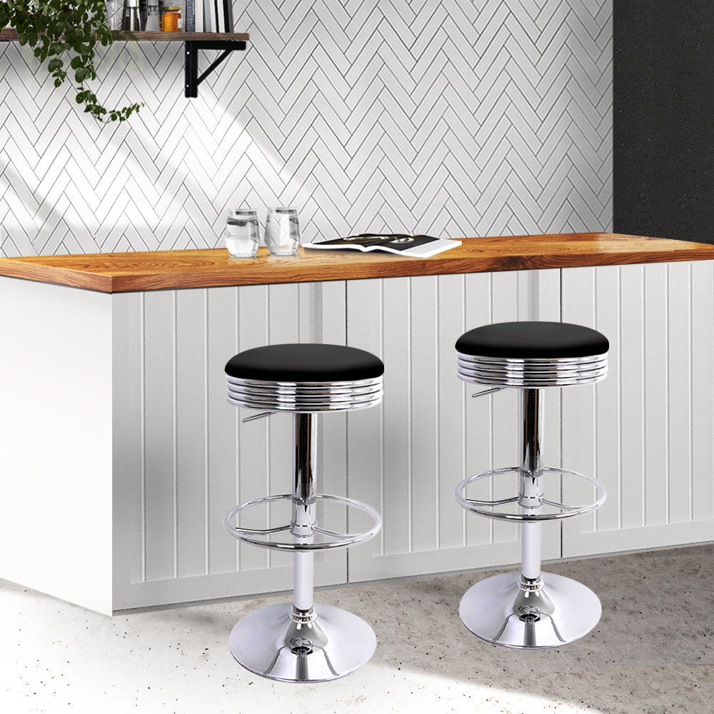 Set of 4 PU Leather Backless Bar Stools - Black and Chrome Homecoze