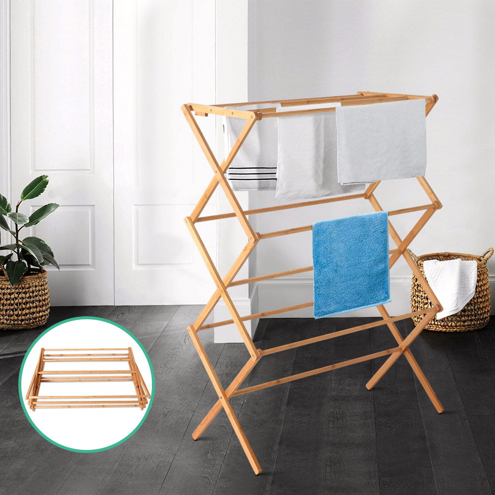 Clothes Rack Airer Foldable Bamboo Drying Laundry Garment Hanger Homecoze