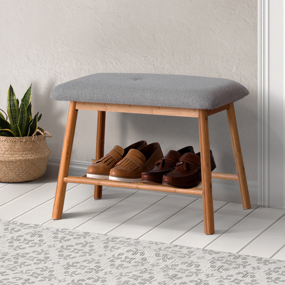 Bamboo Shoe Rack Bench Chair with Shelf Homecoze