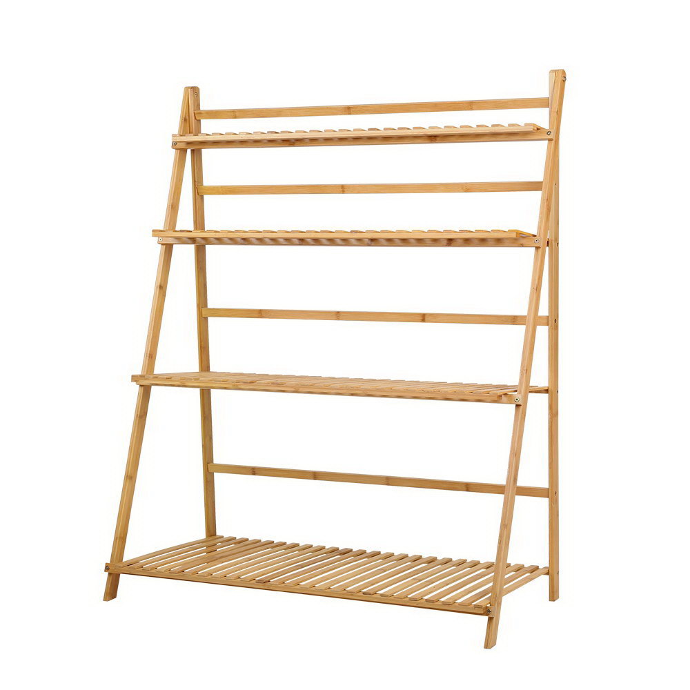 Bamboo Wooden Ladder Shelf Plant Stand Foldable Homecoze