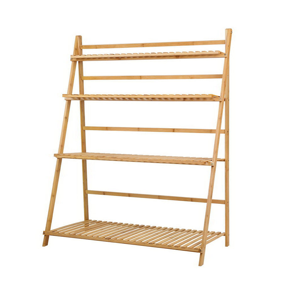 Bamboo Wooden Ladder Shelf Plant Stand Foldable Homecoze