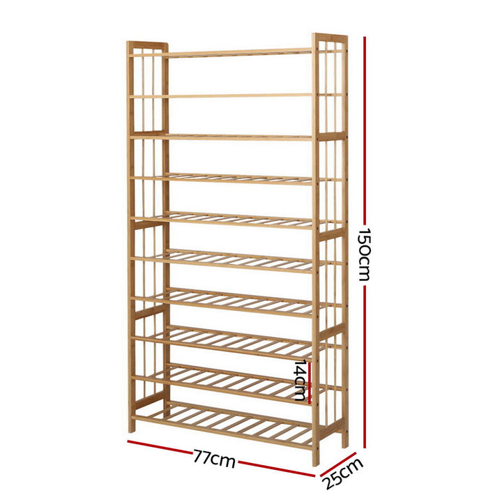 10-Tier Bamboo Shoe Rack Wooden Shelf Homecoze