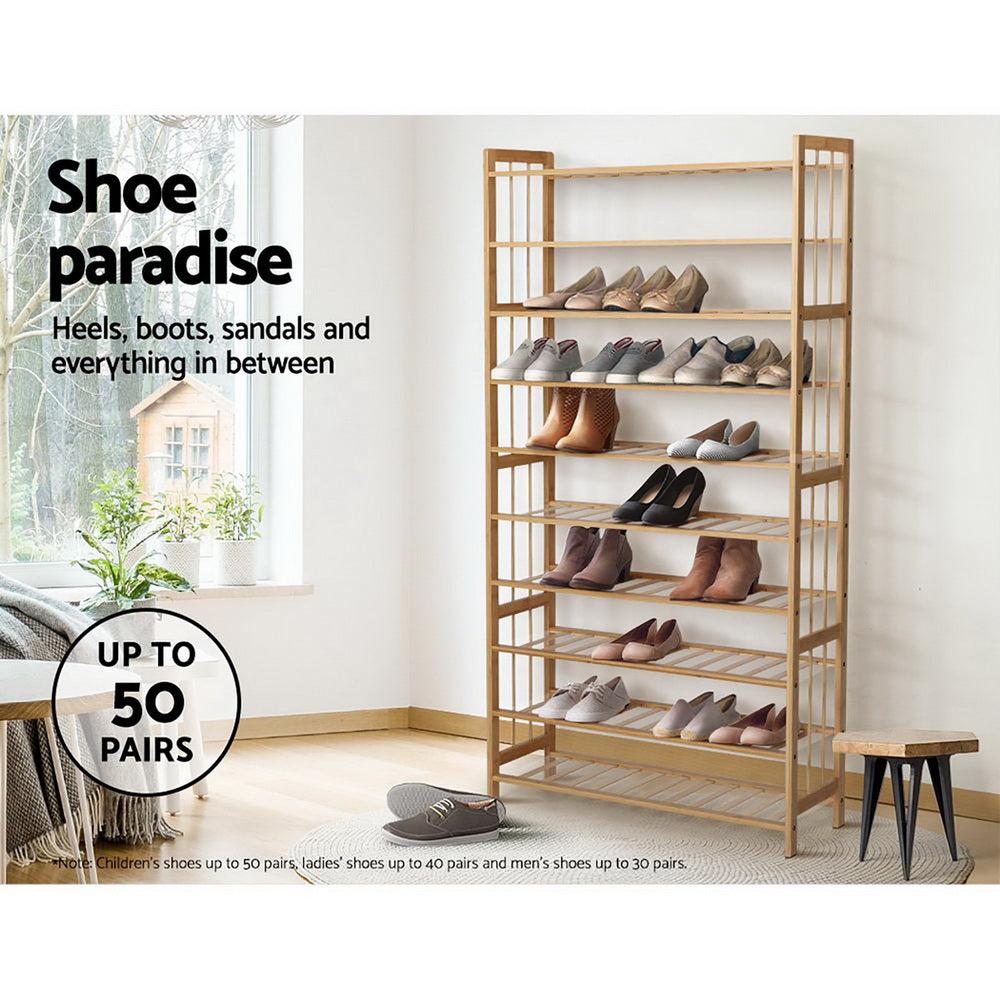 10-Tier Bamboo Shoe Rack Wooden Shelf Homecoze