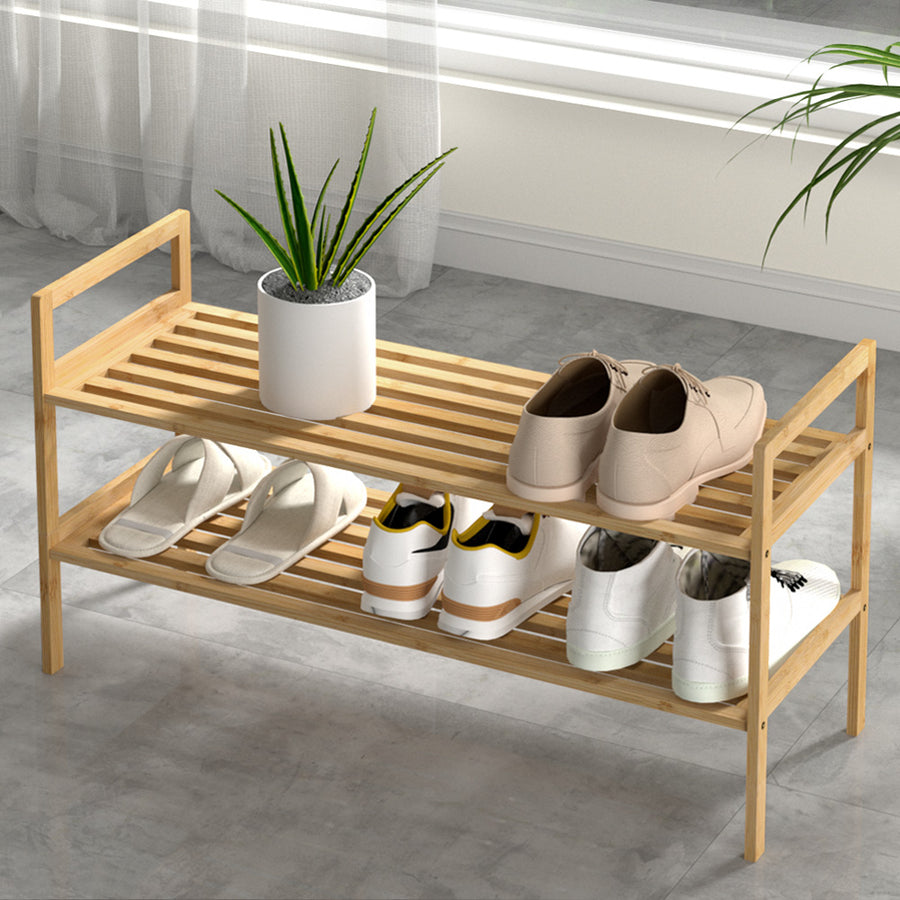 2 Tiers Bamboo Portable Shoe Rack Organizer Homecoze