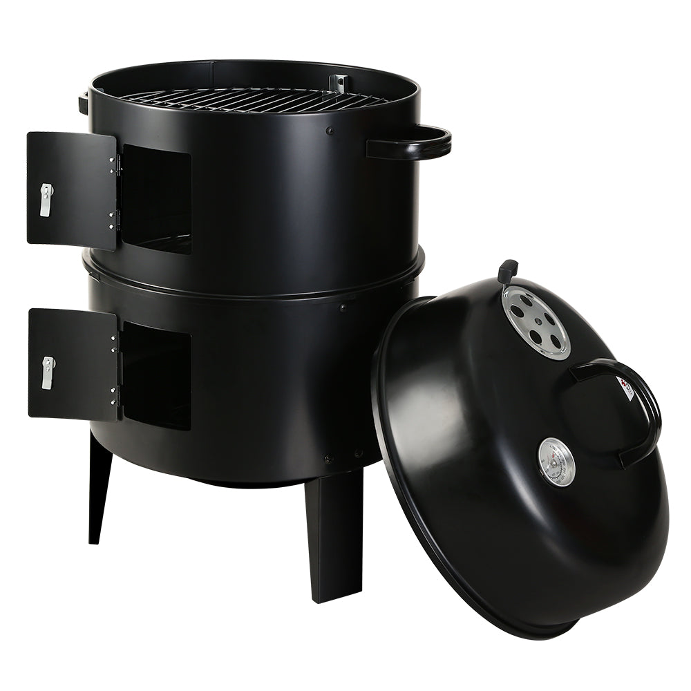 3-in-1 Charcoal BBQ Smoker - Black Homecoze
