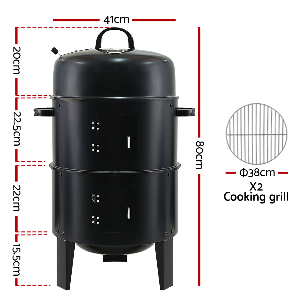 3-in-1 Charcoal BBQ Smoker - Black Homecoze