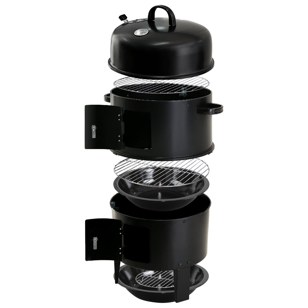 3-in-1 Charcoal BBQ Smoker - Black Homecoze