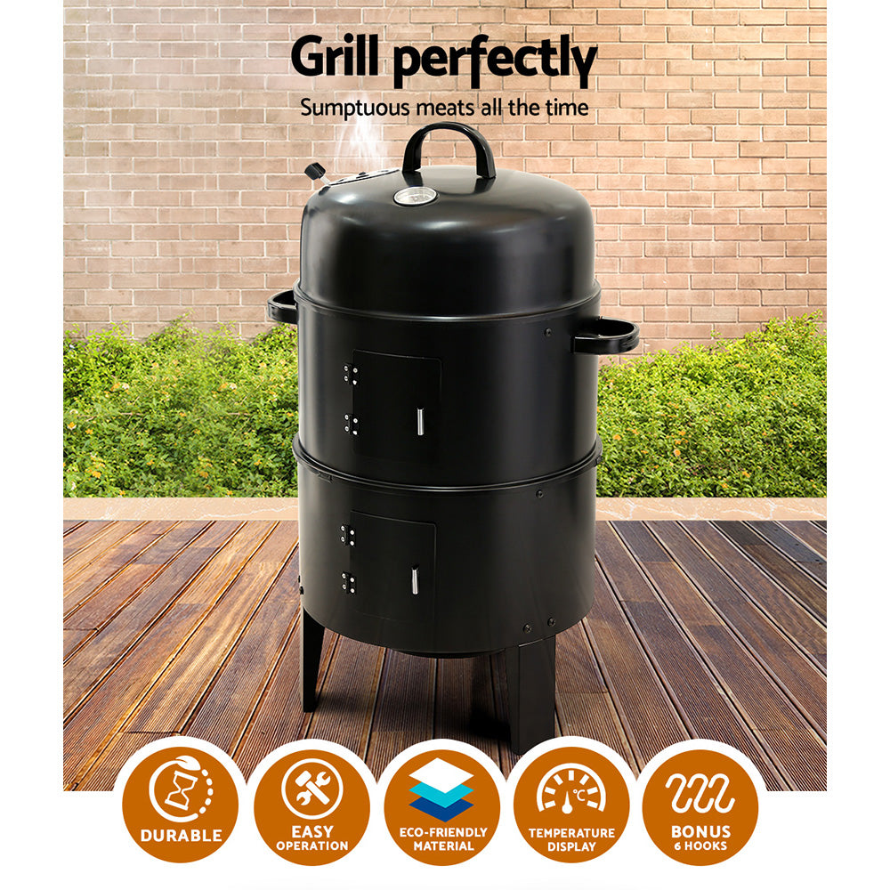 3-in-1 Charcoal BBQ Smoker - Black Homecoze
