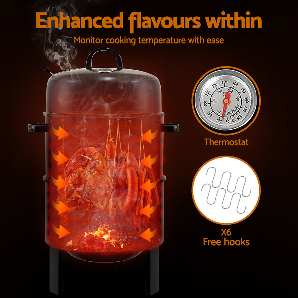 3-in-1 Charcoal BBQ Smoker - Black Homecoze