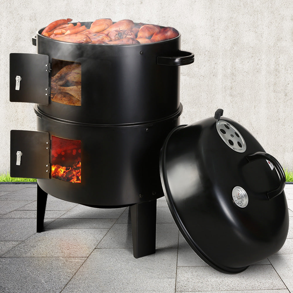 3-in-1 Charcoal BBQ Smoker - Black Homecoze