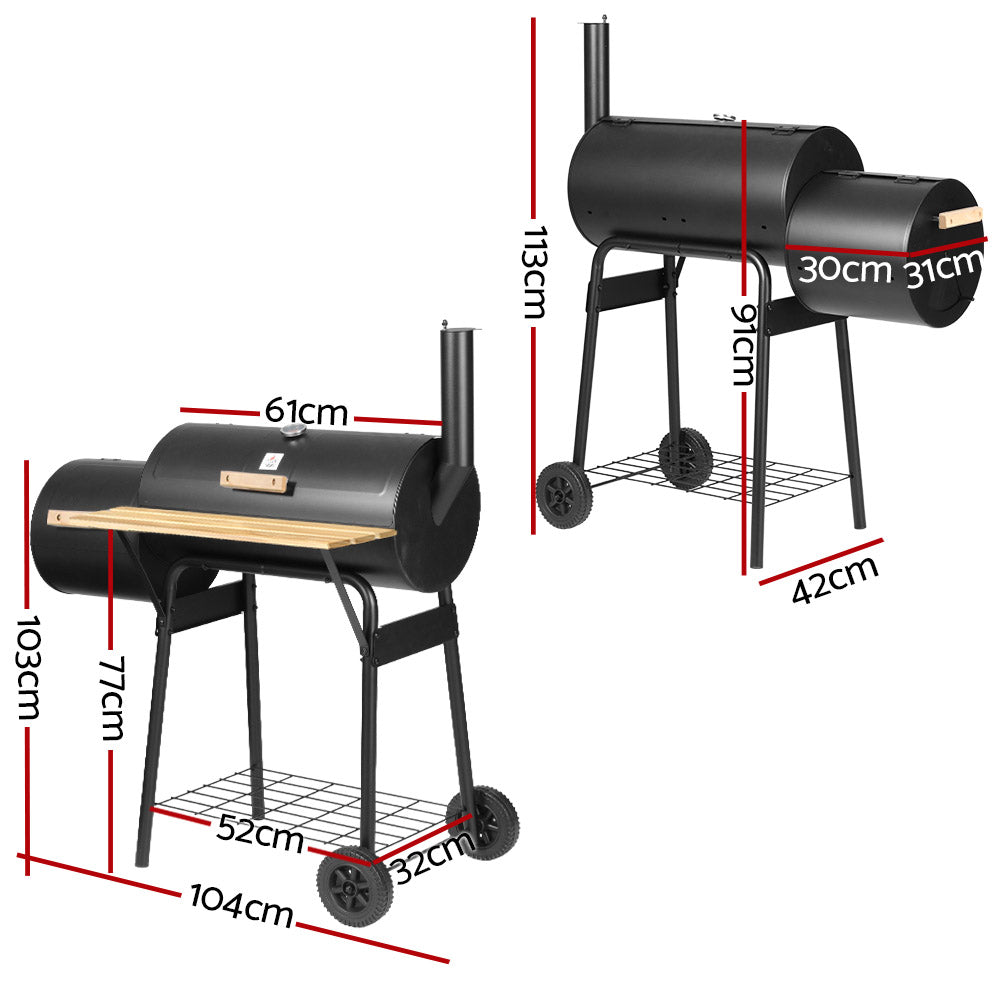 2-in-1 Offset BBQ Smoker - Black Homecoze