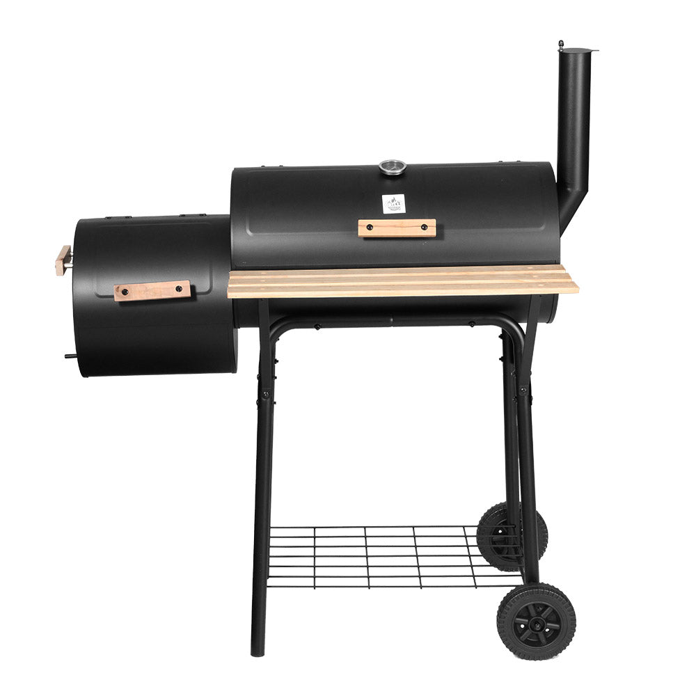 2-in-1 Offset BBQ Smoker - Black Homecoze