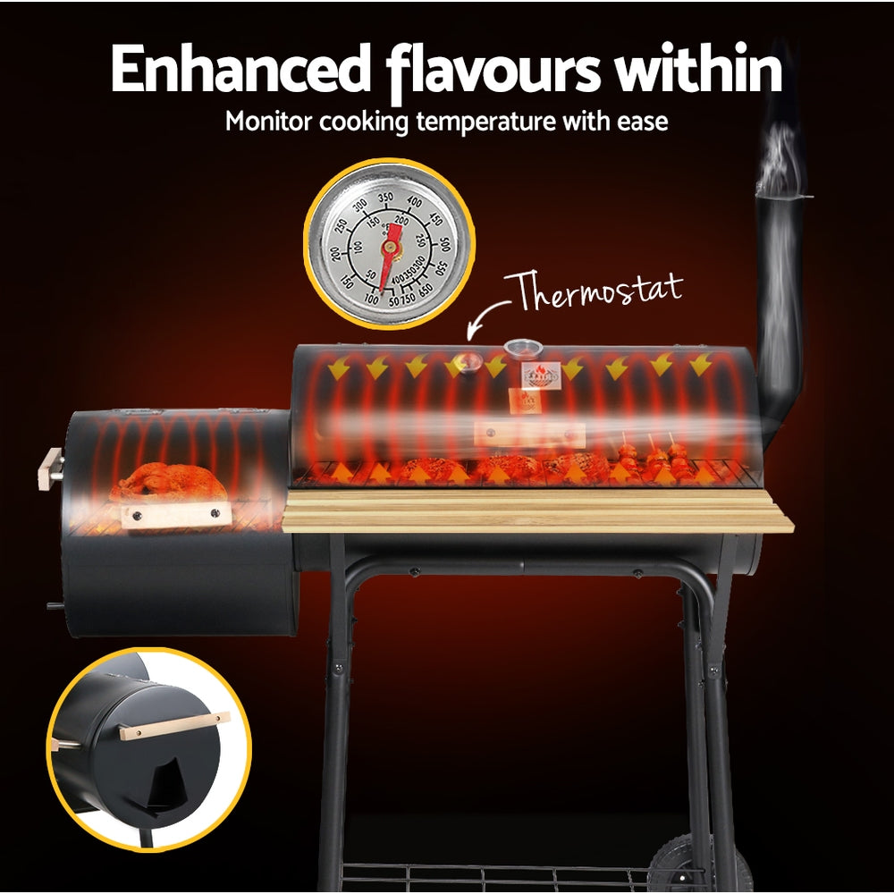 2-in-1 Offset BBQ Smoker - Black Homecoze