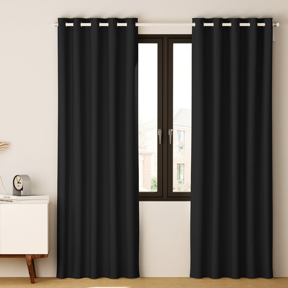 2X Blockout Curtains Window Blackout with Eyelet 140x230cm Matt Black Homecoze