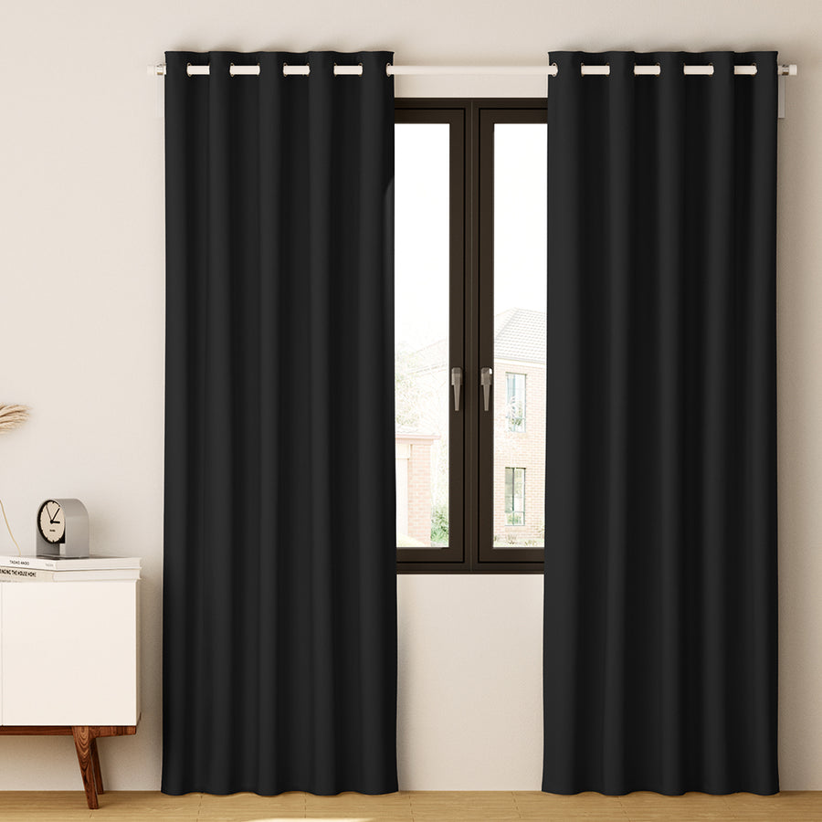 2X Blockout Curtains Window Blackout with Eyelet 140x230cm Matt Black Homecoze