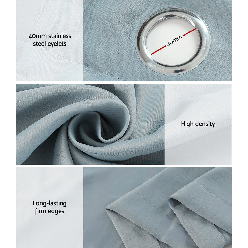 2X Blockout Curtains Window Blackout with Eyelet 140x230cm Light Blue - Grey Homecoze