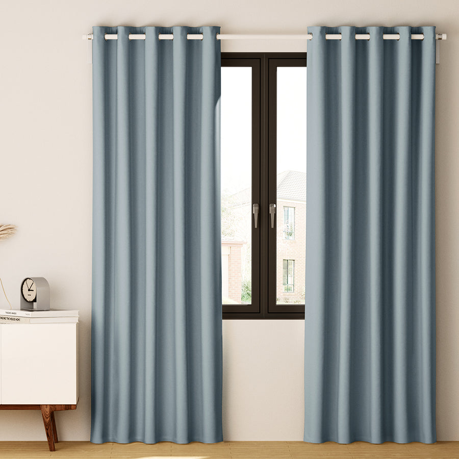 2X Blockout Curtains Window Blackout with Eyelet 140x230cm Light Blue - Grey Homecoze