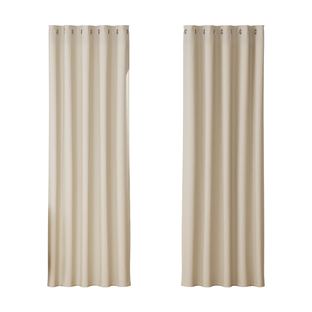 2X Blockout Curtains Window Blackout with Eyelet 180x213cm Beige Homecoze