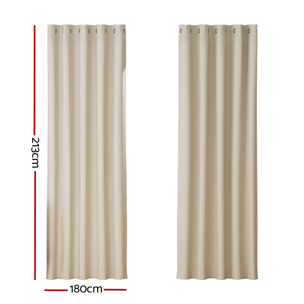 2X Blockout Curtains Window Blackout with Eyelet 180x213cm Beige Homecoze