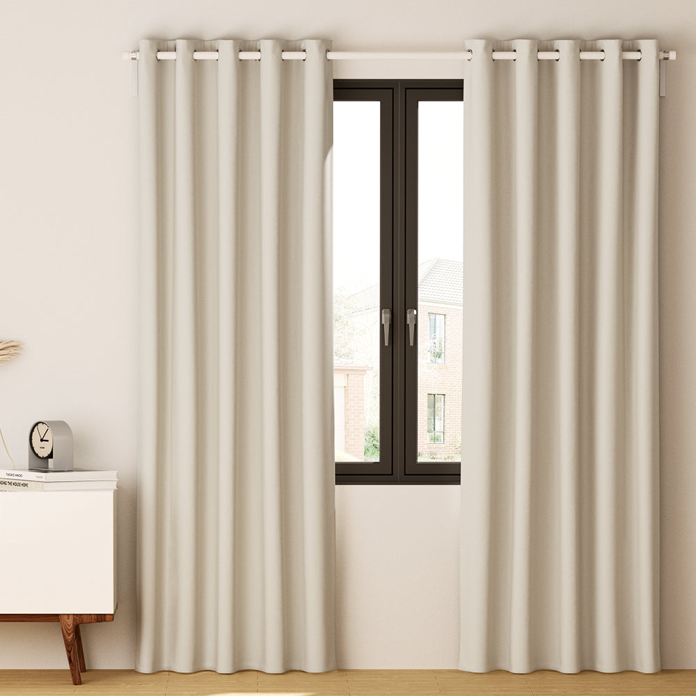 2X Blockout Curtains Window Blackout with Eyelet 180x213cm Beige Homecoze