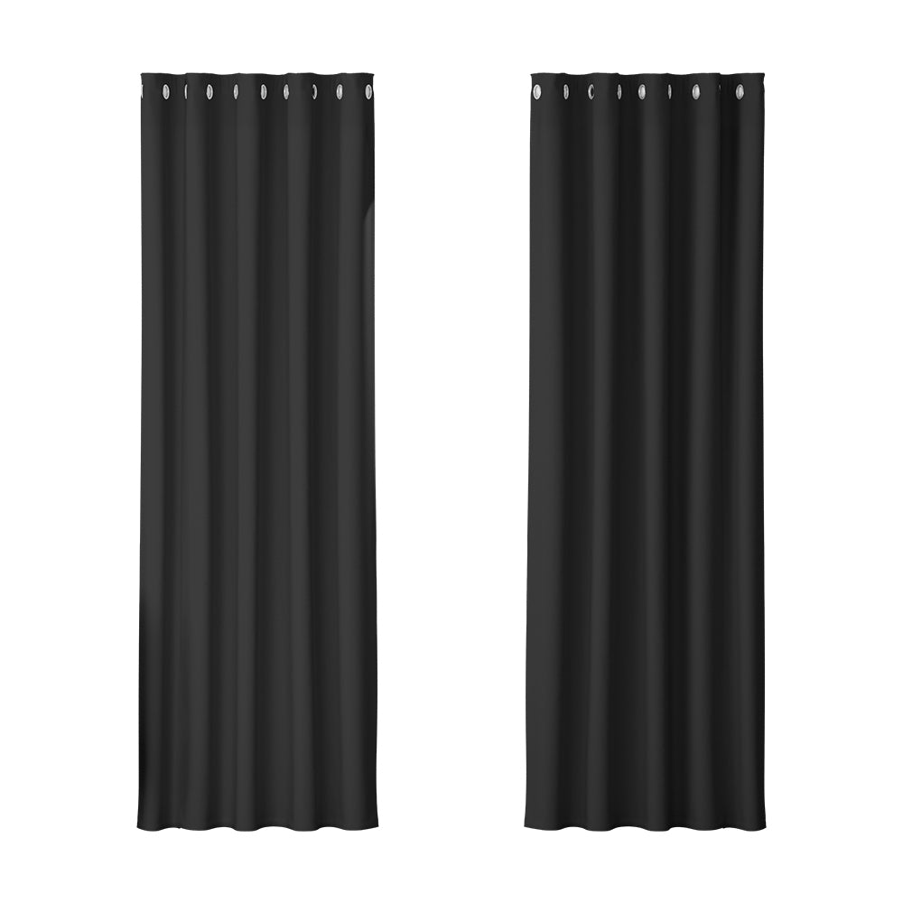 2X Blockout Curtains Window Blackout with Eyelet 180x213cm Matt Black Homecoze