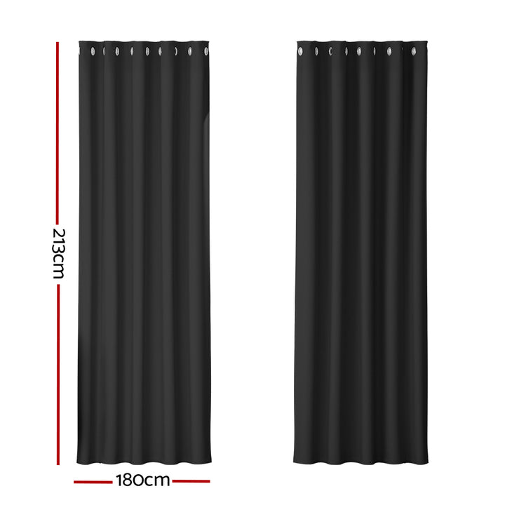 2X Blockout Curtains Window Blackout with Eyelet 180x213cm Matt Black Homecoze