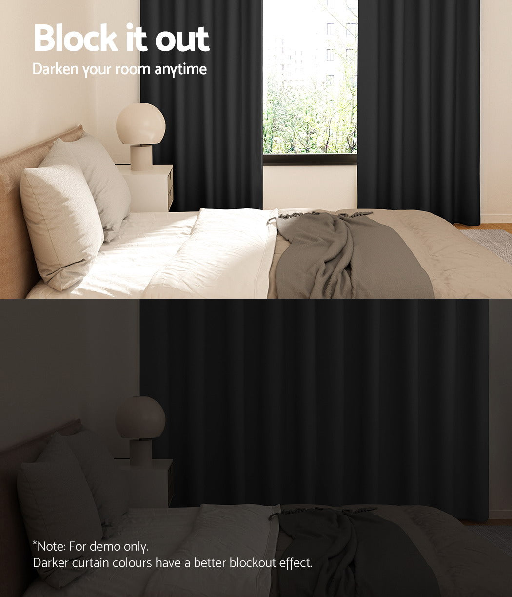 2X Blockout Curtains Window Blackout with Eyelet 180x213cm Matt Black Homecoze