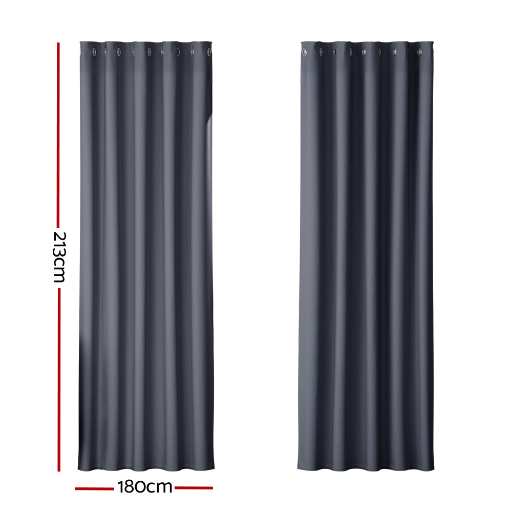 2X Blockout Curtains Window Blackout with Eyelet 180x213cm Charcoal Homecoze